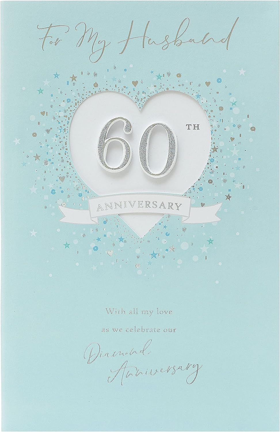 Silver glitter 60th diamond anniversary greeting card for husband, featuring elegant design by UK Greetings.