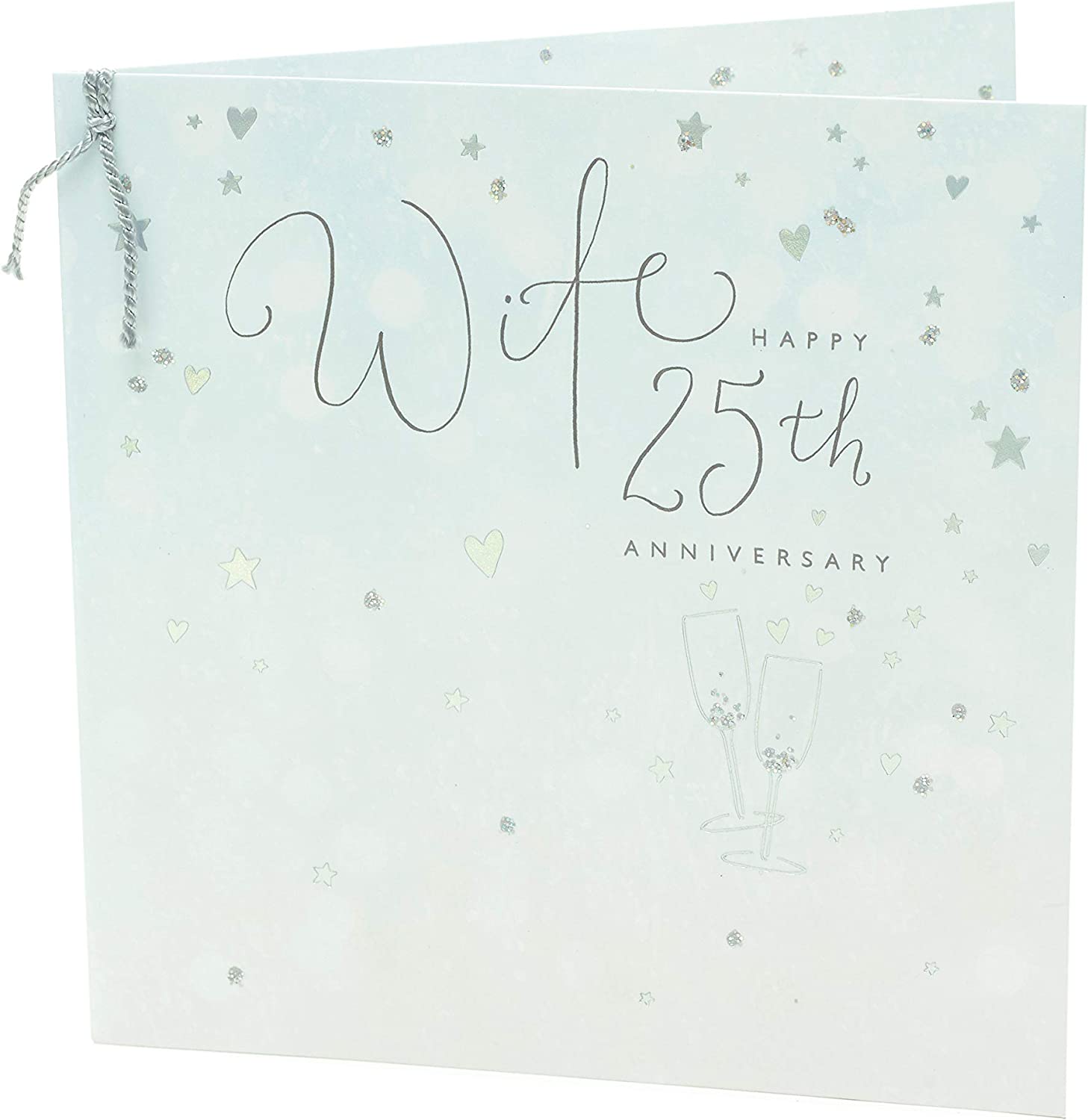 Silver hearts and stars 25th anniversary greeting card by UK Greetings featuring elegant silver foil accents and romantic design.
