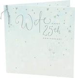Silver hearts and stars 25th anniversary greeting card by UK Greetings featuring elegant silver foil accents and romantic design.