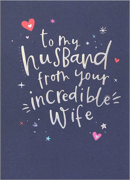 Silver holographic husband birthday greeting card featuring festive design, perfect for celebrating his special day.