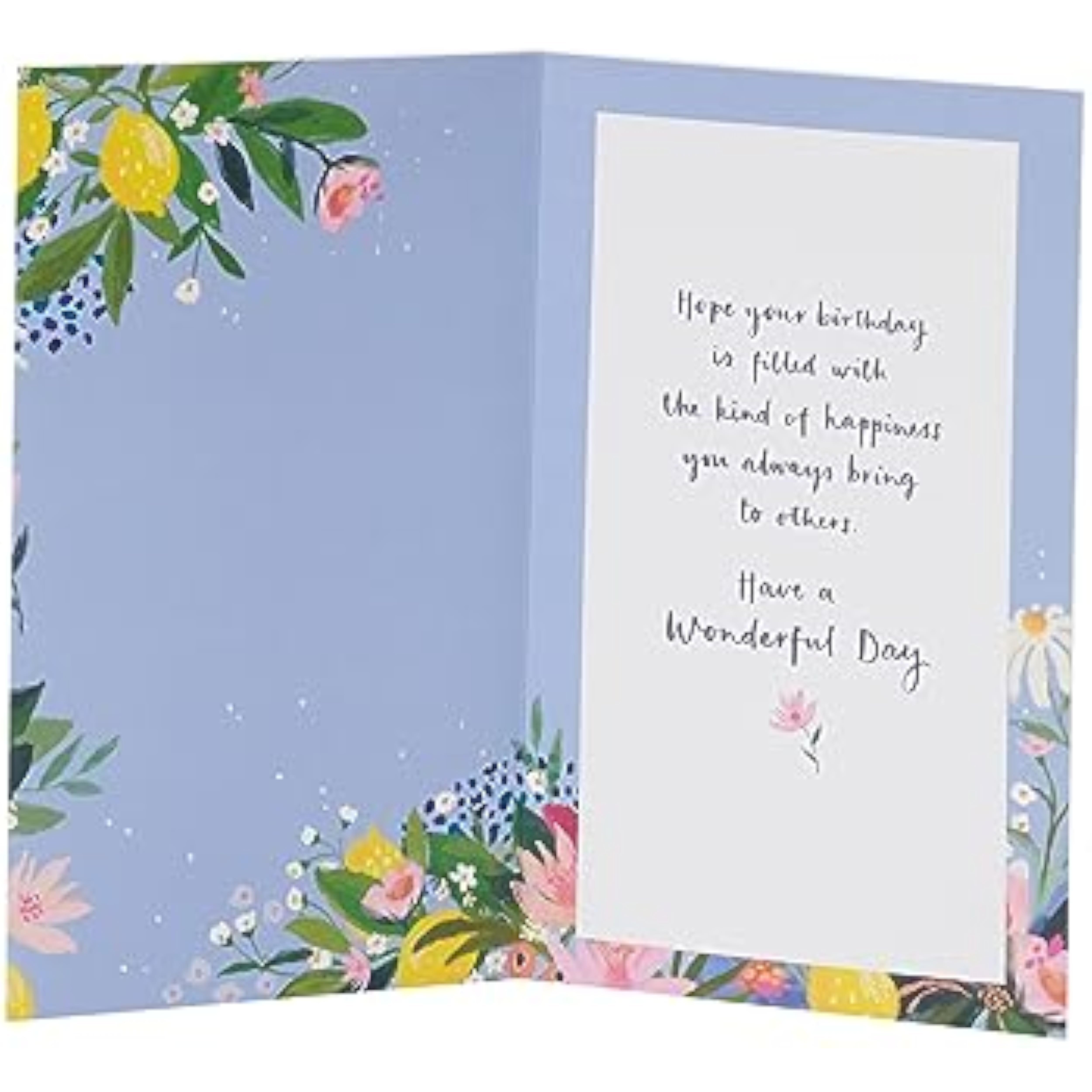 Floral border birthday greeting card with gold foil accents from UK Greetings, featuring elegant floral design and heartfelt message.