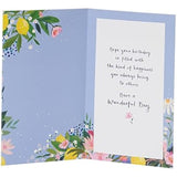 Floral border birthday greeting card with gold foil accents from UK Greetings, featuring elegant floral design and heartfelt message.