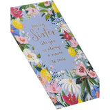 Floral border gold foil Sister birthday greeting card from UK Greetings with elegant floral design and festive message.