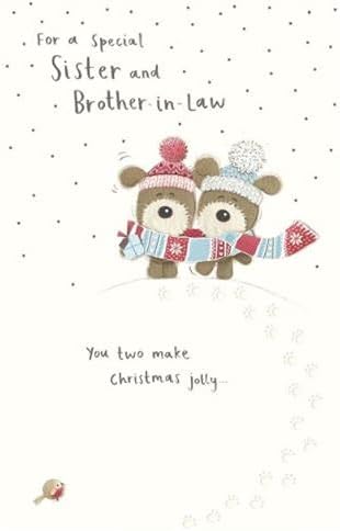 Jolly festive Christmas greeting card for sister and brother-in-law featuring colorful holiday design by UK Greetings.