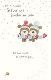 Jolly festive Christmas greeting card for sister and brother-in-law featuring colorful holiday design by UK Greetings.