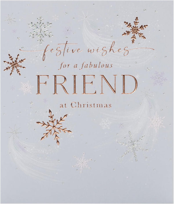 Snowflakes Christmas greeting card for friends by UK Greetings featuring festive snowflake designs on the front.