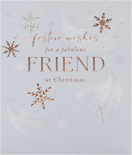 Snowflakes Christmas greeting card for friends by UK Greetings featuring festive snowflake designs on the front.