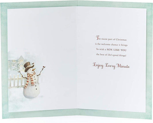 Son Christmas greeting card by UK Greetings featuring traditional festive design and heartfelt holiday message.