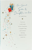 Son and daughter-in-law milestone celebration greeting card from UK Greetings featuring colorful floral design and heartfelt message