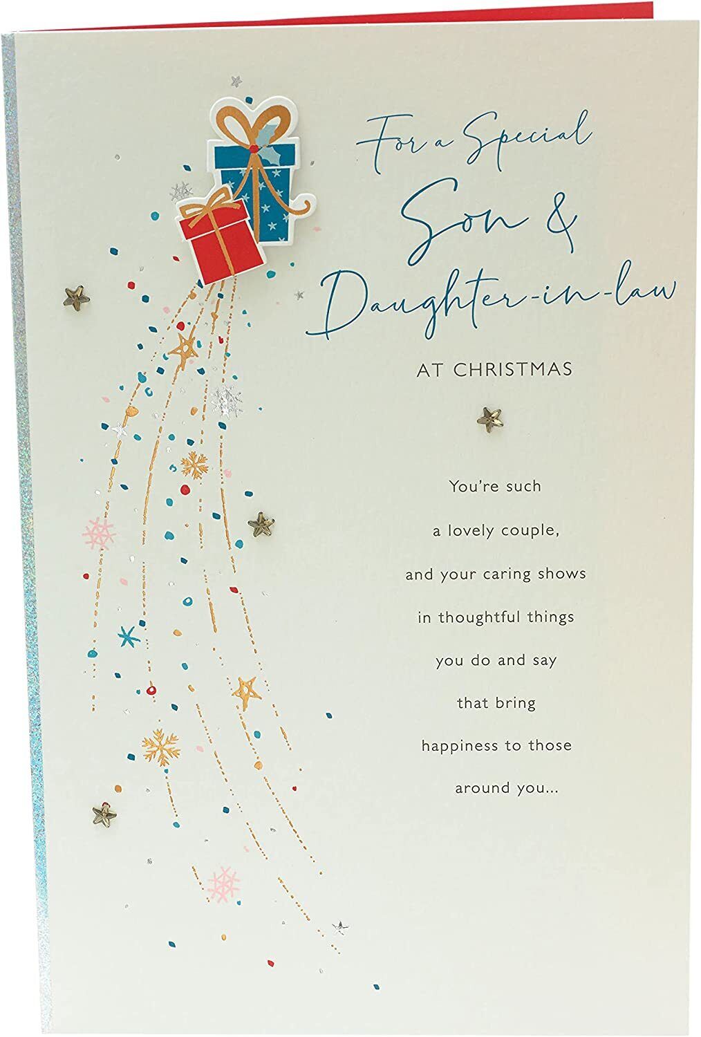 Son & Daughter-in-Law Milestone Celebration Card from UK Greetings featuring a colorful design and heartfelt message inside.