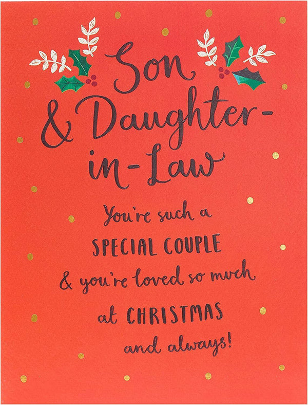 Son and Daughter-in-Law Christmas greeting card featuring typography design from UK Greetings.