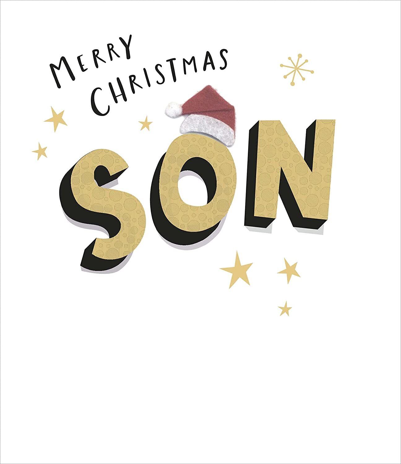 Festive Son Santa Hat Christmas greeting card with foil accents, UK Greetings, featuring holiday-themed design and cheerful imagery.