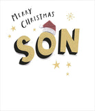 Festive Son Santa Hat Christmas greeting card with foil accents, UK Greetings, featuring holiday-themed design and cheerful imagery.