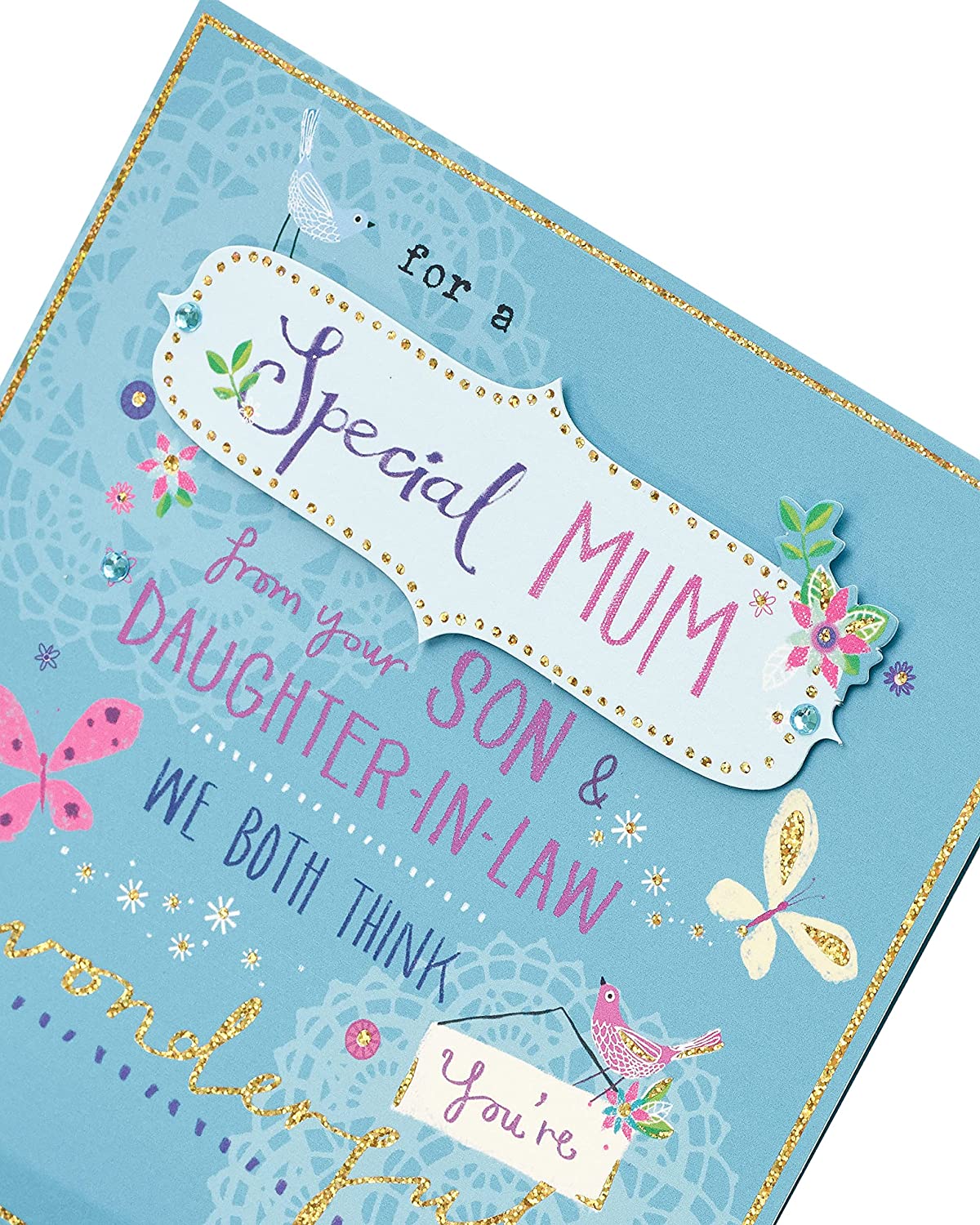 Sparkle Mum Love greeting card from Son & DIL featuring heartfelt message and festive design, ideal for celebrating Mother's Day.