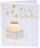 Sparkling Cake Godmother birthday greeting card with festive design, perfect for celebrating your godmother's special day.