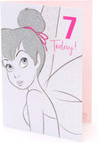 Sparkling Tinker Bell 7th birthday greeting card with fairy illustration and glitter accents, by UK Greetings.