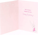 Sparkling Tinker Bell 7th birthday greeting card from UK Greetings featuring a magical fairy design with glitter accents.