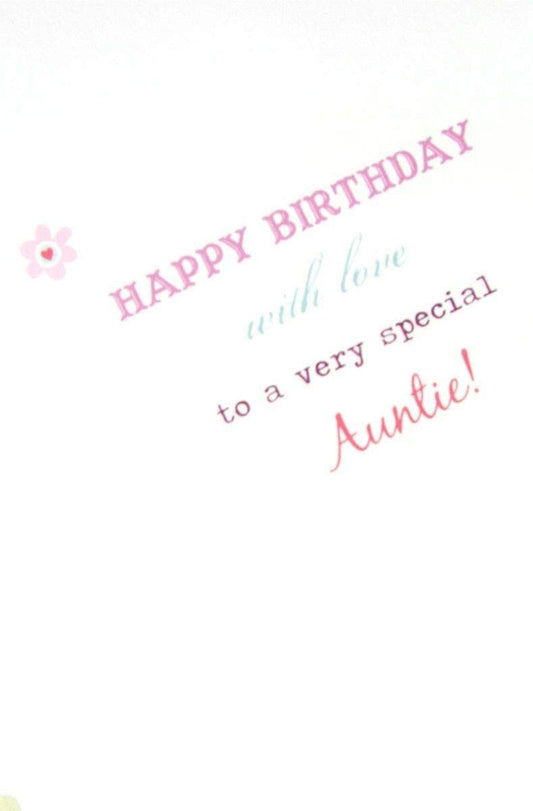 UK Greetings special Auntie birthday greeting card with love, featuring colorful floral design and heartfelt message inside.