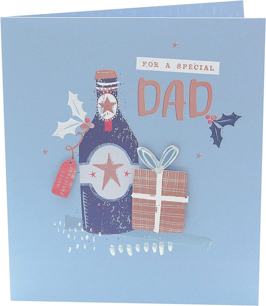 3D holographic Christmas greeting card for dads by UK Greetings with festive holiday design and embossed holiday imagery.
