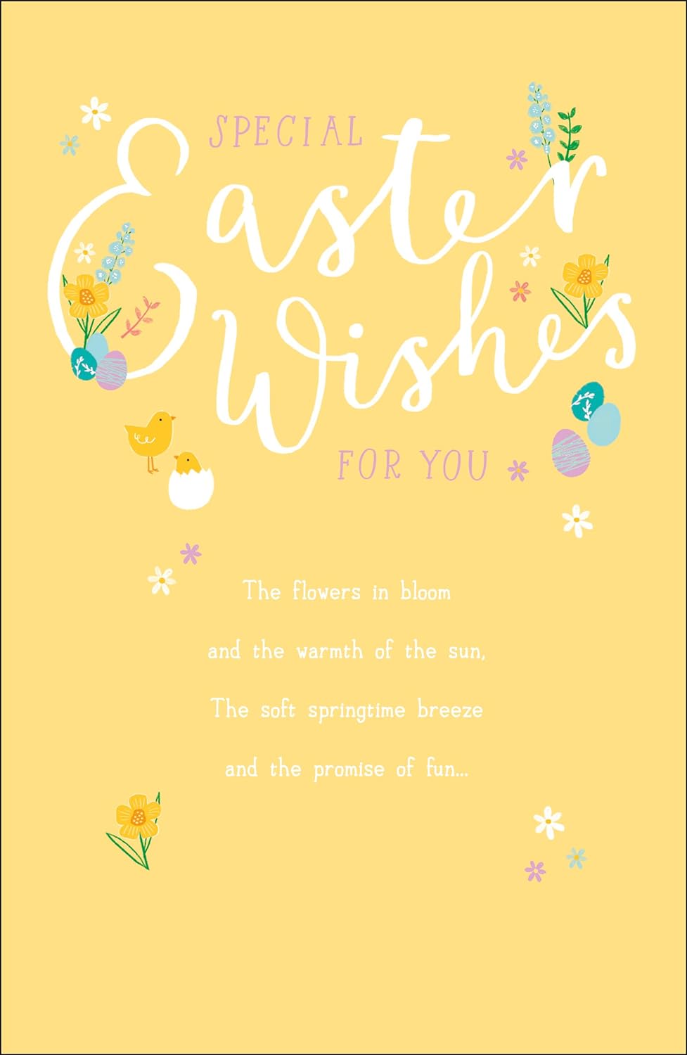 Easter Wishes Foiled Greeting Card by UK Greetings featuring colorful floral design and festive message for Easter celebrations.