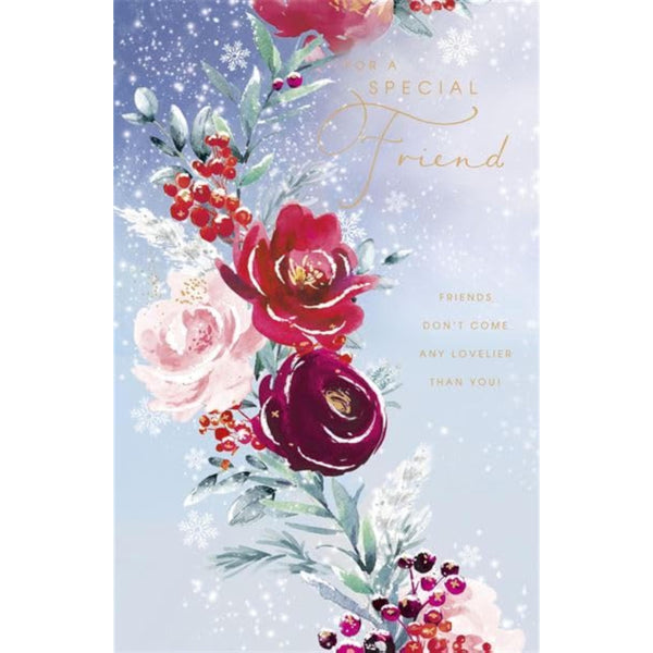 Floral Christmas greeting card with heartfelt message from UK Greetings, featuring festive floral design and seasonal imagery.