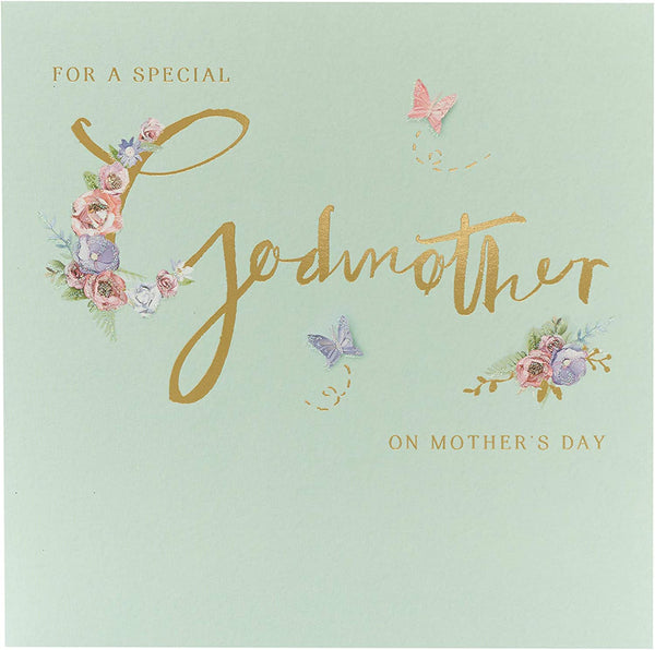 Special Godmother Mother's Day greeting card with floral design from UK Greetings, featuring heartfelt message inside.