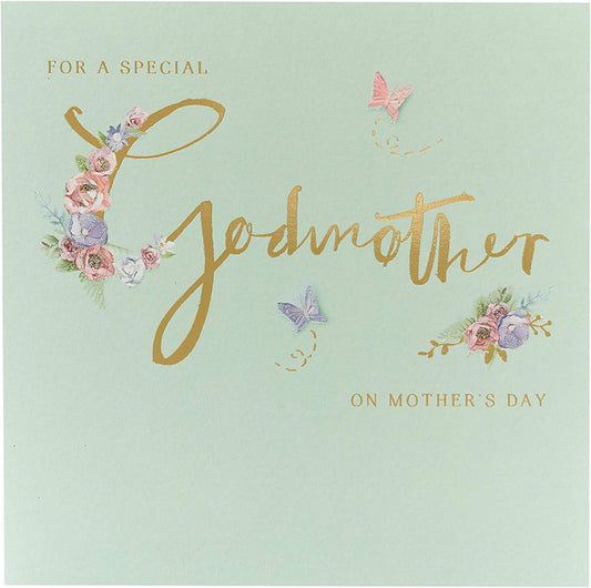 Special Godmother Mother's Day greeting card with floral design from UK Greetings, featuring heartfelt message inside.