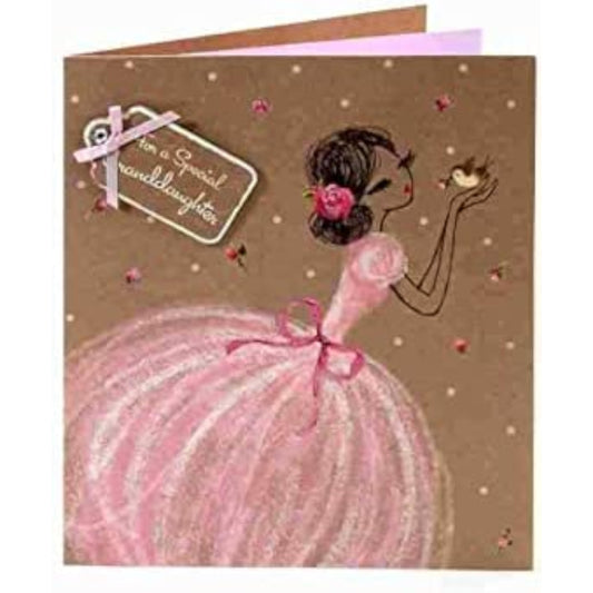 UK Greetings special granddaughter birthday greeting card featuring colorful floral design and heartfelt message inside.