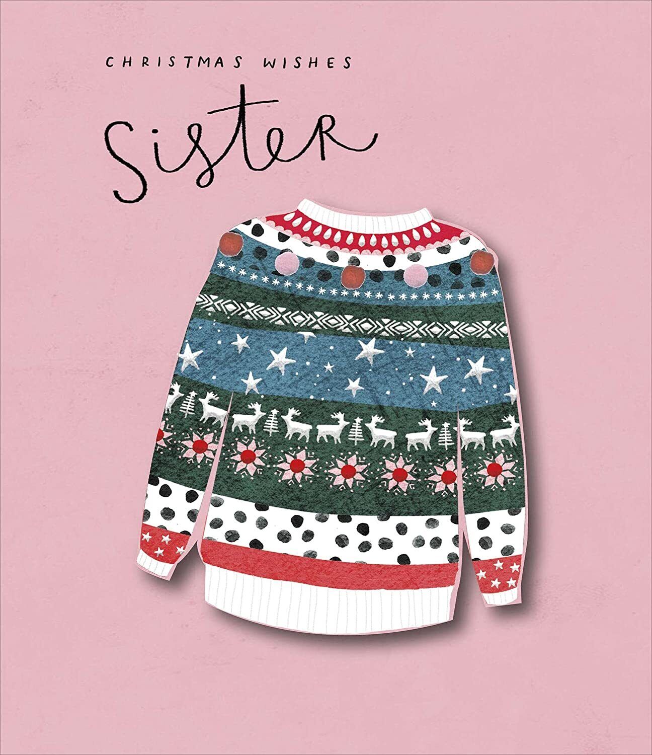 Watercolour wreath design on Special Sister Christmas greeting card by UK Greetings, featuring festive holiday imagery.