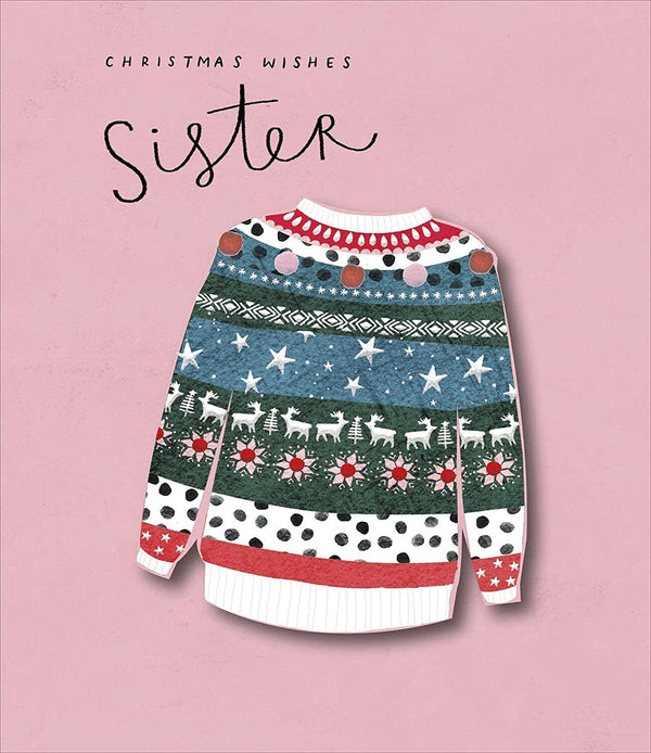 Watercolour wreath design on Special Sister Christmas greeting card by UK Greetings, featuring festive holiday imagery.