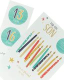 UK Greetings Special Son 13th/16th Birthday greeting card with colorful design and celebratory message for special occasions.