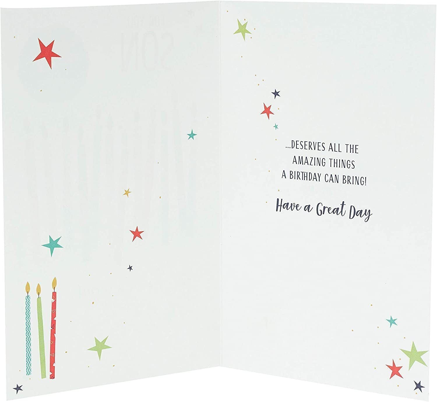 Special Son 13th or 16th birthday greeting card from UK Greetings with colorful design and celebratory message.