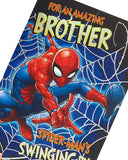 Spider-Man Amazing Brother greeting card by UK Greetings featuring Spider-Man character illustration and colorful design.