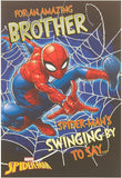 Spider-Man Amazing Brother greeting card by UK Greetings featuring Spider-Man in action for celebrating brothers.