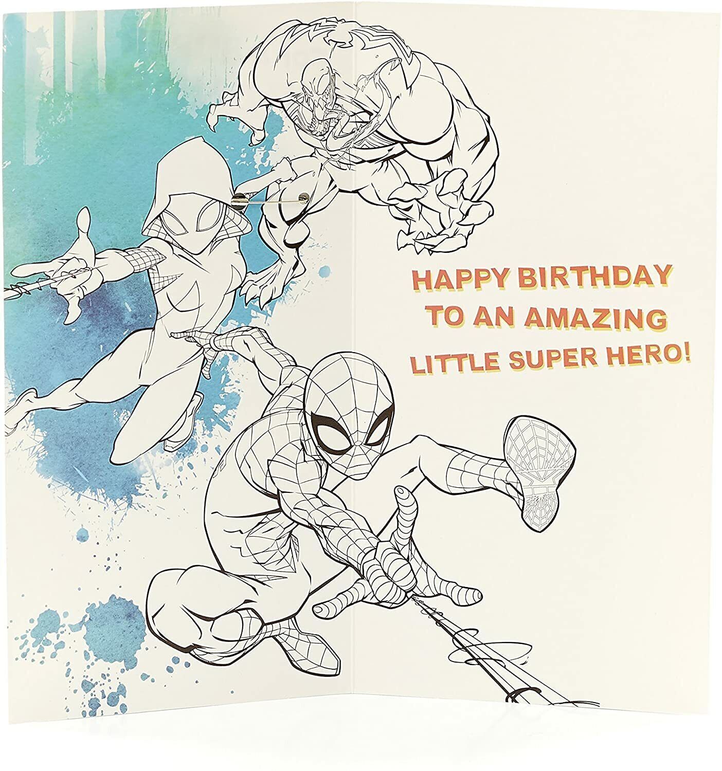 Spiderman grandson birthday greeting card featuring a face badge hero design, suitable for kids and fans of Spider-Man.