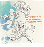 Spiderman grandson birthday greeting card featuring a face badge hero design, suitable for kids and fans of Spider-Man.