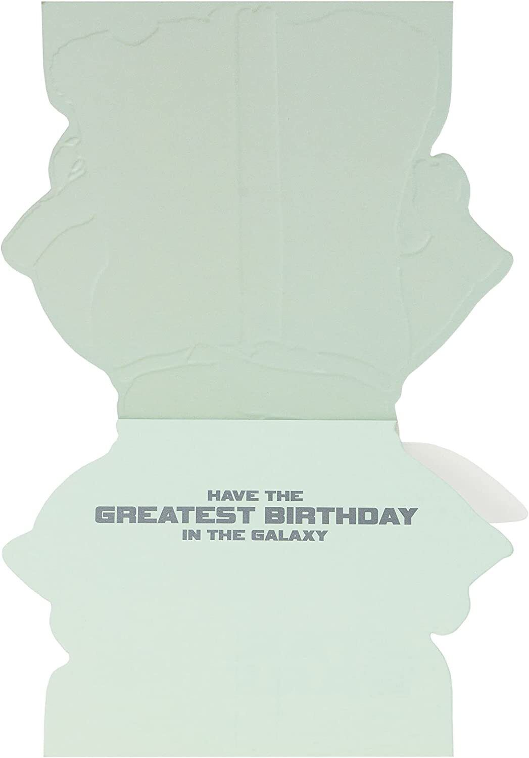 Star Wars The Mandalorian greeting card featuring Mandalorian helmet and characters, perfect for birthday celebrations.
