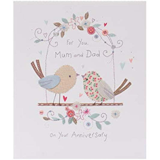UK Greetings anniversary greeting card featuring a heartfelt design for mum and dad, perfect for celebrating special occasions.