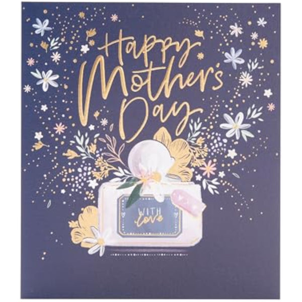 Beautiful greeting card with perfume design for Mother's Day, featuring elegant floral artwork on the UK Greetings greeting card.