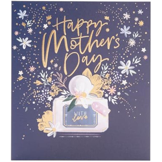 Beautiful greeting card with perfume design for Mother's Day, featuring elegant floral artwork on the UK Greetings greeting card.