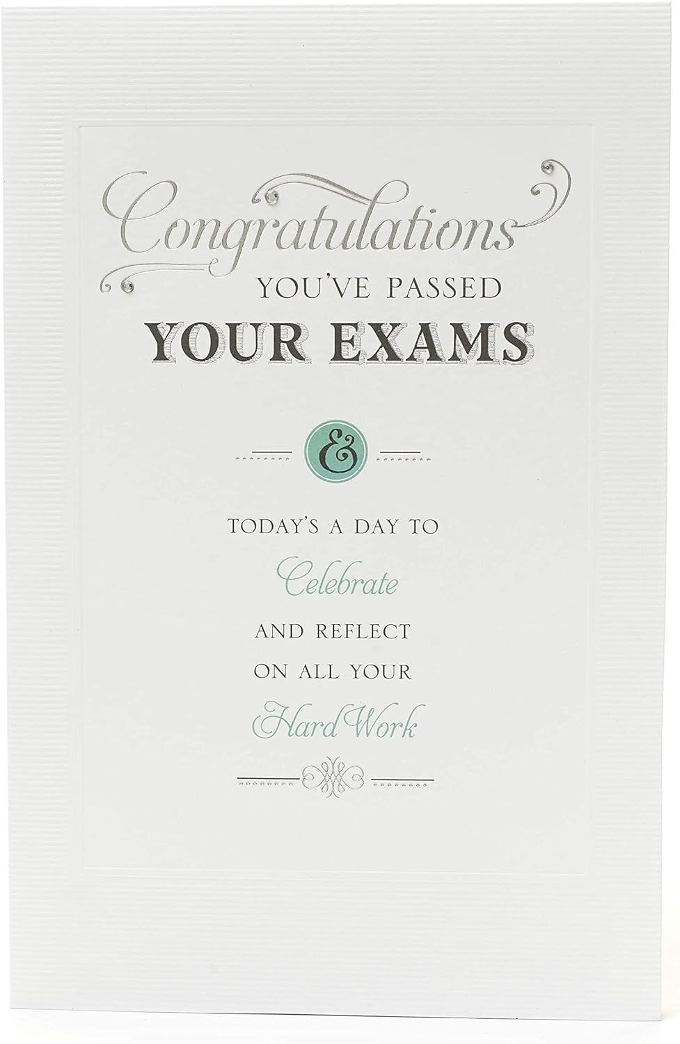 Stylish congratulation greeting card from UK Greetings with a celebratory design for exam success.