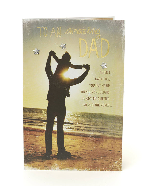Sunset to an Amazing Dad Father's Day greeting card by UK Greetings featuring warm sunset and heartfelt message.