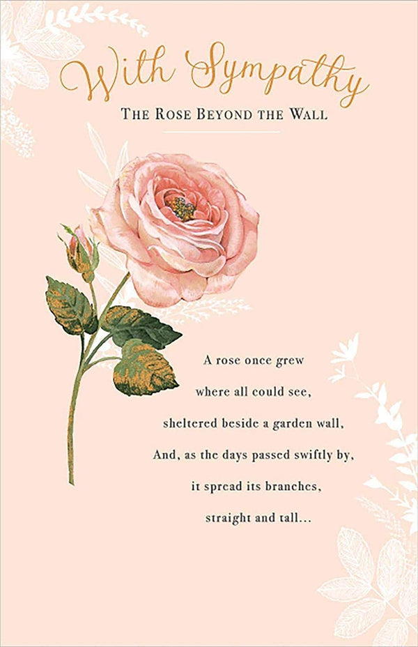 Sympathy Rose Beyond The Wall greeting card by UK Greetings featuring a delicate rose illustration for compassionate messages.
