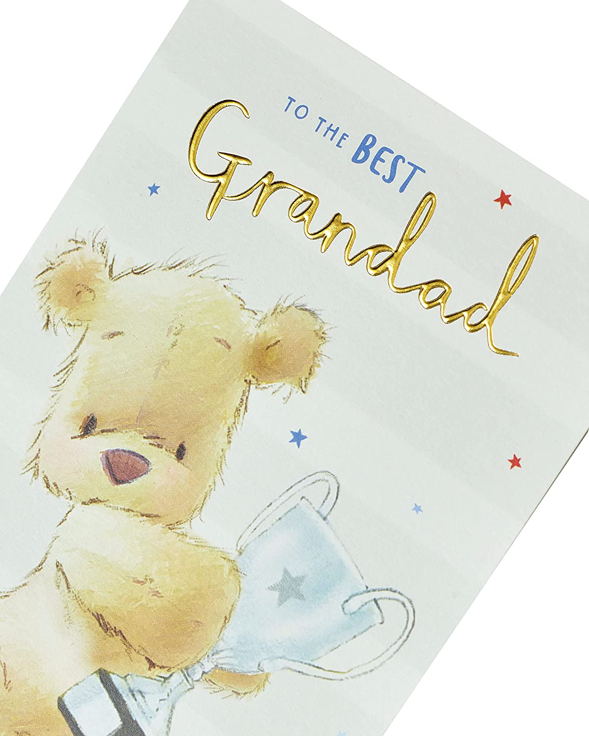 Father's Day greeting card for grandad featuring teddy and trophy illustrations, by UK Greetings.