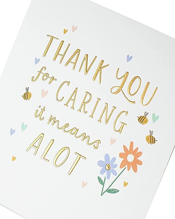 Thank You Caring Gold Greeting Card by UK Greetings with elegant gold accents and heartfelt message inside.