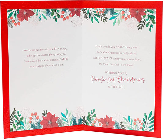Thank You Friend Christmas Card with holiday appreciation design, featuring festive graphics and heartfelt message from UK Greetings.
