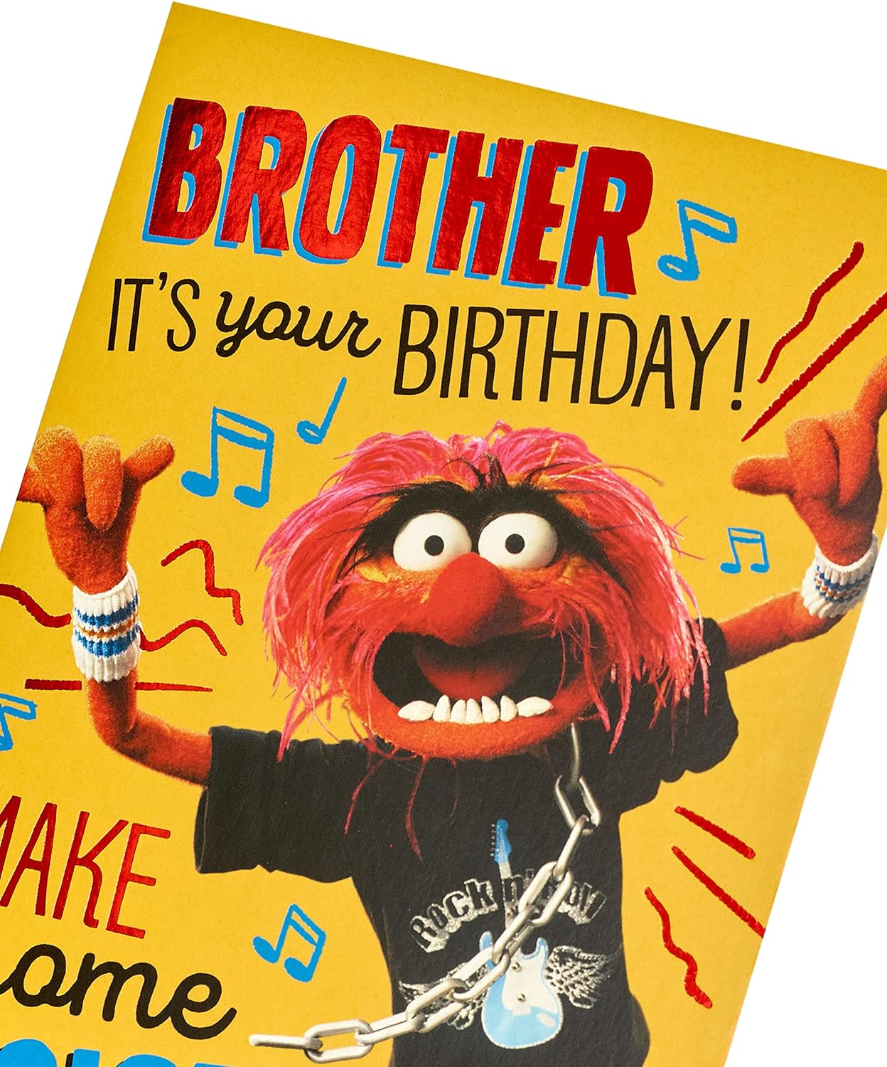The Muppets Brother birthday greeting card from UK Greetings featuring colorful Muppets characters and festive design.