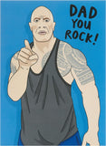 UK Greetings Father's Day greeting card featuring The Rock with humorous message for dad.