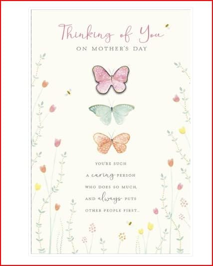 Thinking of You Mother's Day greeting card featuring colorful butterflies, designed by UK Greetings with a heartfelt message.