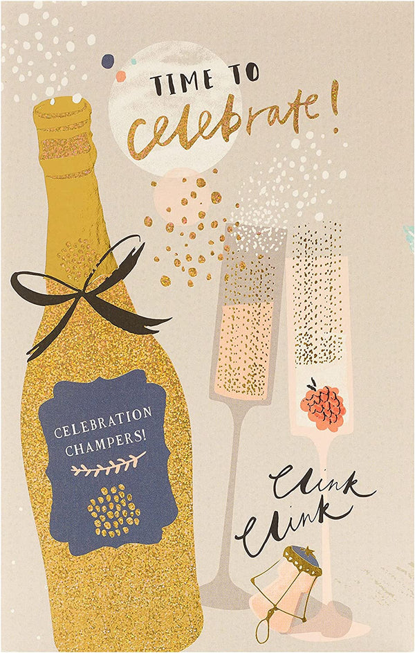 Celebrate with a Time to Celebrate Champagne Birthday Card, a festive greeting card featuring champagne glasses and cheerful design.